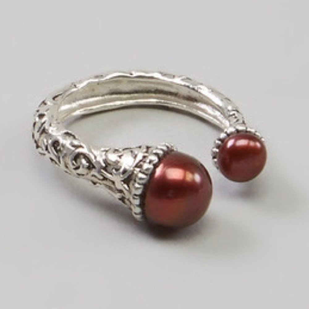 BOGO!  Chocolate Mama and Baby Pearl Silver Ring